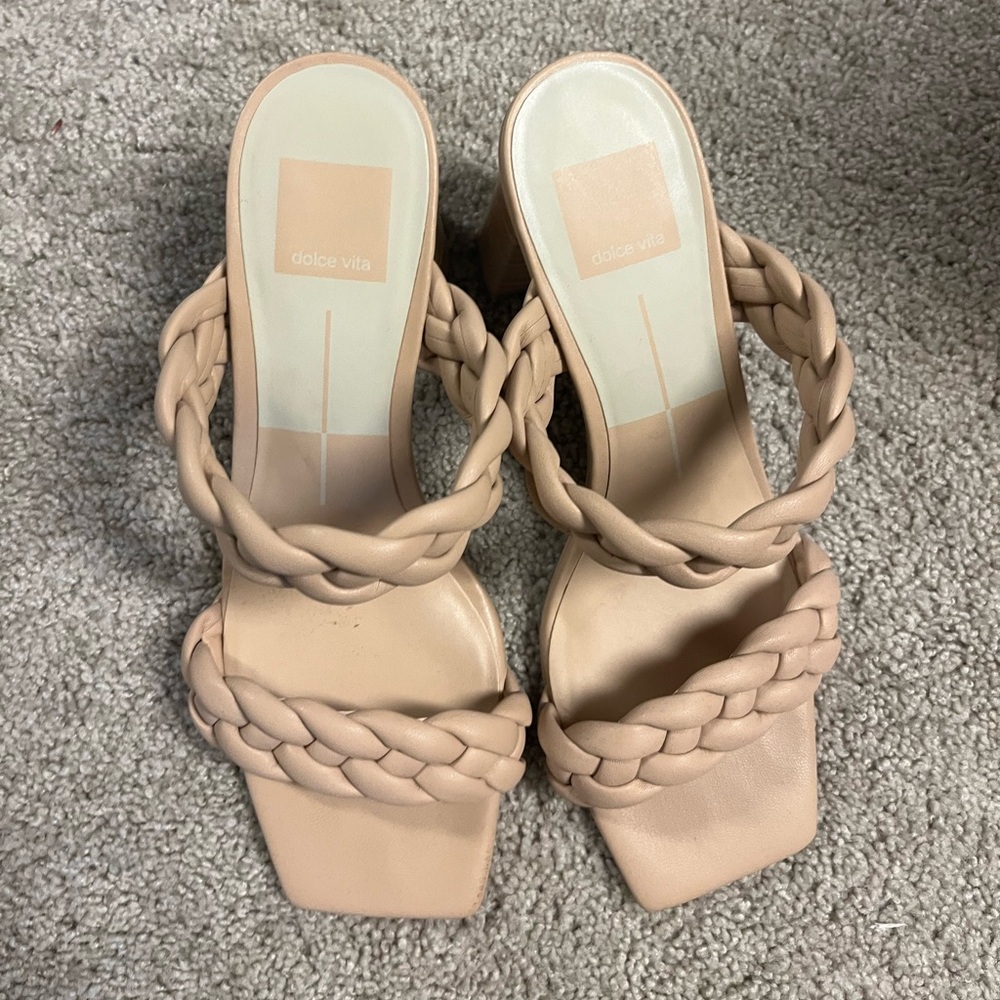 Dolce Vita Womens Leather Braided Double Strap High Heel Sandals